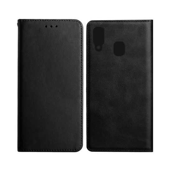 Leather Flip Cover with Internal Pocket For Samsung Galaxy A40 Black