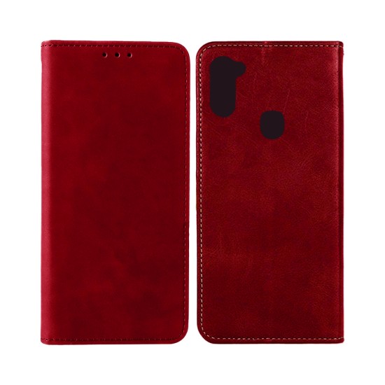 Leather Flip Cover with Internal Pocket For Samsung Galaxy A11 Red