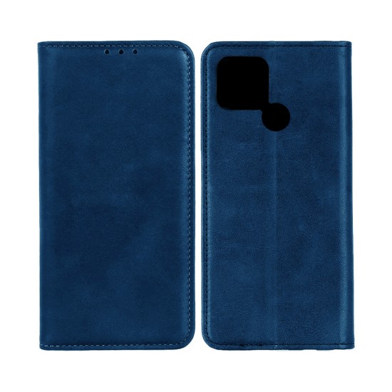 Leather Flip Cover with Internal Pocket For Oppo A15 Blue