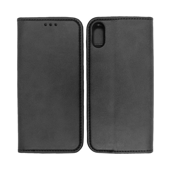 Funda Abatible de Cuero con Bolsillo Interno para Apple iPhone X Negro