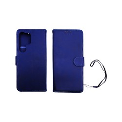 Leather Flip Cover with Internal Pocket for Samsung Galaxy S24 Ultra Blue Leather Flip Cover with Internal Pocket for Samsung Galaxy S24 Ultra Blue