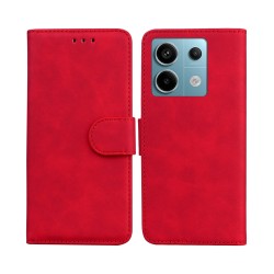 Leather Flip Cover with Internal Pocket For Xiaomi Redmi Note 13 5G Red Leather Flip Cover with Internal Pocket For Xiaomi Redmi Note 13 5G Red
