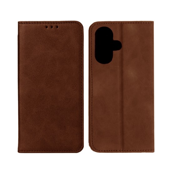 Capa Flip de Couro com Bolso Interno para Apple iPhone 16 Marrom
