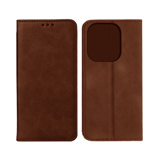Leather Flip Cover with Internal Pocket for Apple iPhone 16 Pro Max Brown