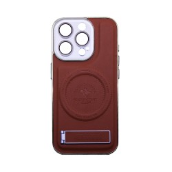 Capa Duro Designer Magnética Com Suporte E Proteção De Câmera para Apple iPhone 14 Pro Marrom
