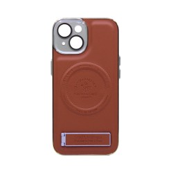 Capa Duro Designer Magnética Com Suporte E Proteção De Câmera para Apple iPhone 14 Marrom