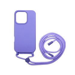 Capa de Silicone com Cordão para Apple iPhone 16 Pro Max Roxo Capa de Silicone com Cordão para Apple iPhone 16 Pro Max Roxo