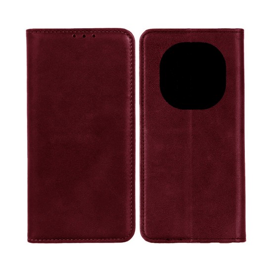 Leather Flip Cover with Internal Pocket For Xiaomi Redmi Note 14 Pro/Redmi Note 14 Pro Plus 5G Red